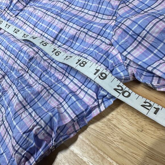 Frank & Eileen NWOT Barry Crinkle Plaid Blue Pink Button Up LS Shirt Size L - Picture 9 of 10